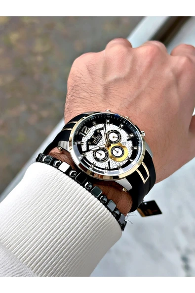 Reward Siyah Renk Silikon Spor Çelik Kasa Business Erkek Kol Saati + BİLEKLİK - Resim 2