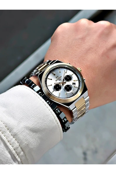 Reward Altın Gümüş Renk Fonksiyonlar Aktif Çelik Kordon Erkek Kol Saati + BİLEKLİK - Resim 2