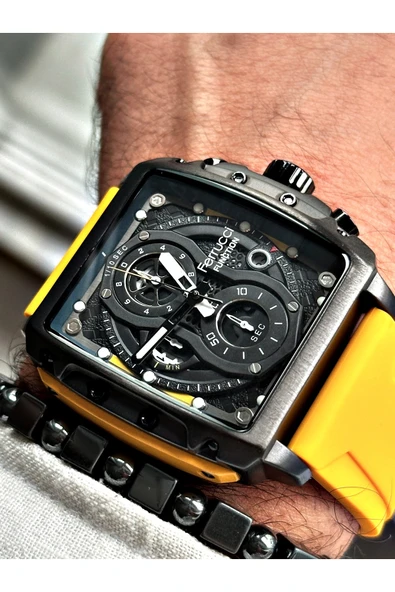 Ferrucci Sarı Renk Fonksiyonlar Aktif Spor Erkek Kol Saati + BİLEKLİK HEDİYELİ ürün görseli 1