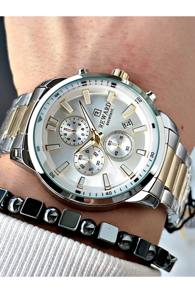 Reward Altın Gümüş Renk Fonksiyonlu Çelik Kordon Erkek Kol Saati + BİLEKLİK HEDİYELİ ürün görseli 1