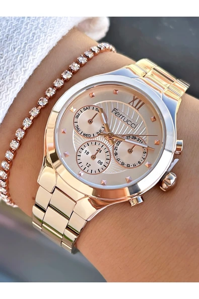 Ferrucci Rose Gold Renk Çelik Kordon Sade Model Kadın Kol Saati ürün görseli 1