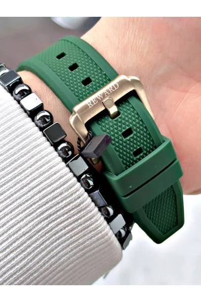 Reward Yeşil Renk Kare Model Fonksiyonlu Silikon Spor Erkek Kol Saati + BİLEKLİK - Resim 5