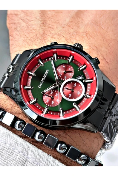 Chaperone Siyah Renk  Çelik Kordon Fonksiyonlu Erkek Kol Saati + BİLEKLİK HEDİYELİ By Reward ürün görseli 1