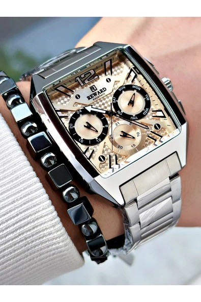 Reward Gümüş Renk Kare Model Fonksiyonlu Çelik Kordon Erkek Kol Saati + BİLEKLİK HEDİYELİ - Resim 3