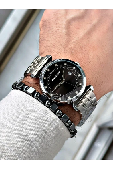 Chaperone Gümüş Renk Klasik Çelik Kordon Şık Dizayn Erkek Kol Saati + BİLEKLİK HEDİYELİ By Reward - Resim 2