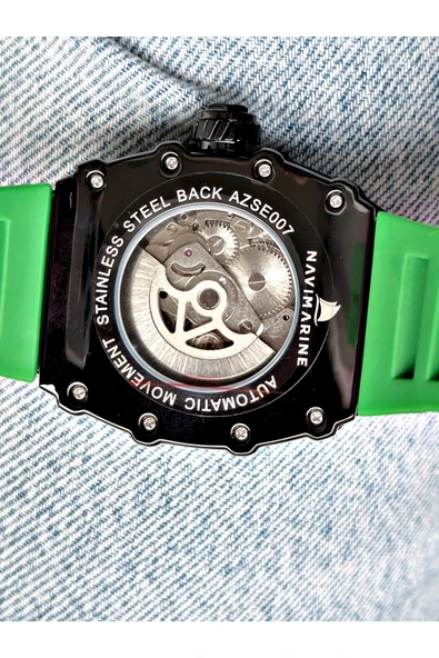 Navimarine Yeşil Renk Kare Spor Silikon Otomatik Business Erkek Kol Saati + BİLEKLİK HEDİYELİ - Resim 7