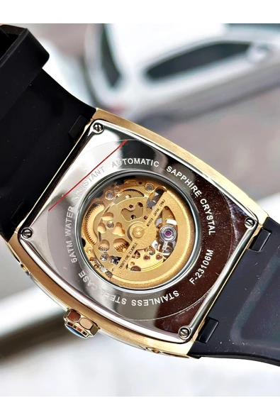 Fiesta Siyah Renk Spor Silikon Kare Çelik Kasa Otomatik Business Erkek Kol Saati + BİLEKLİK - Resim 6