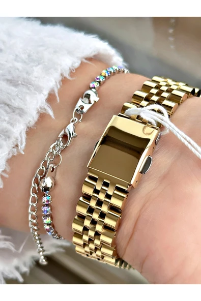 Ferrucci Altın Renk Roma Rakamlı Simli Model Şık Dizayn Kadın Kol Saati + BİLEKLİK - Resim 4