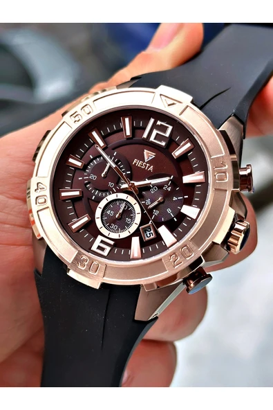 Fiesta Siyah Renk Spor Silikon Çelik Kasa Erkek Kol Saati + BİLEKLİK ürün görseli 1
