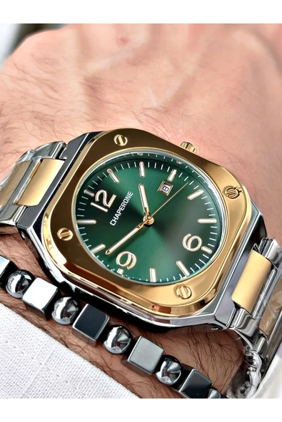 Chaperone Altın Gümüş Renk Sade Klasik Kare Model Çelik Kordon Erkek Kol Saati + BİLEKLİK HEDİYELİ By REWARD ürün görseli 1