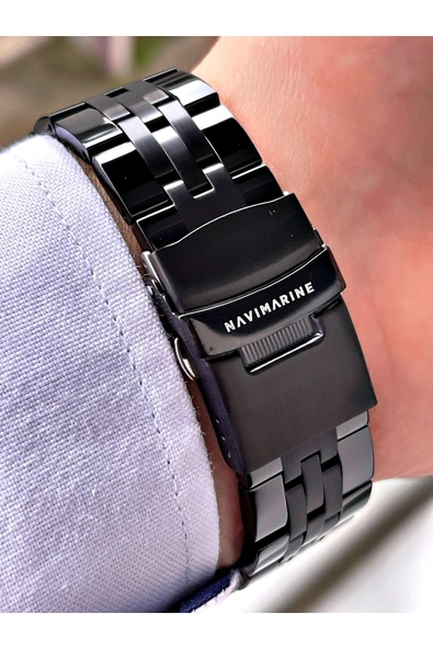 Navimarine Siyah Renk Çelik Kordon Erkek Kol Saati Bileklik Hediyeli - Resim 2