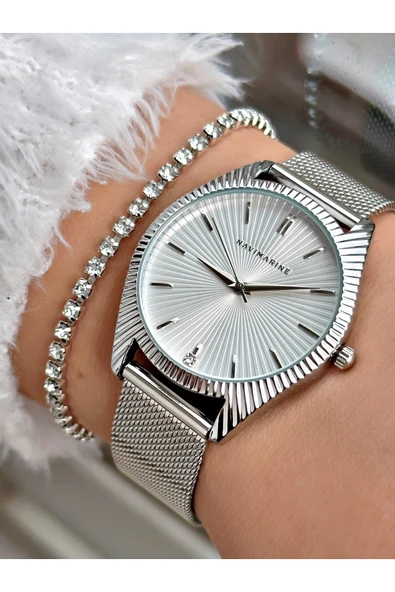 Navimarine Gümüş Renk Çelik Kordon Kadın Kol Saati + Bileklik Hediyeli ürün görseli 1