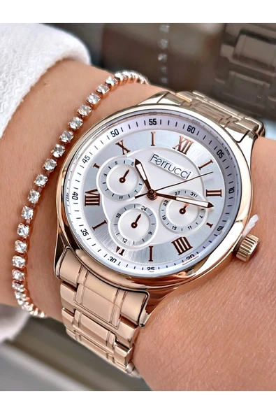 Ferrucci Rosegold Renk Çelik Kordon Kadın Kol Saati Bileklik Hediyeli ürün görseli 1
