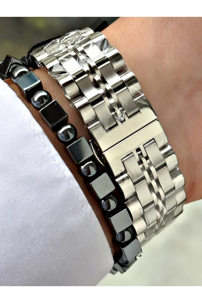 Reward Gümüş Renk Fonksiyonlu Çelik Kordon Erkek Kol Saati + BİLEKLİK HEDİYELİ - Resim 3