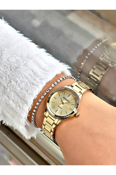 Ferrucci Altın Renk Sade Model Klasik  Garantili Kadın Kol Saati + BİLEKLİK - Resim 2