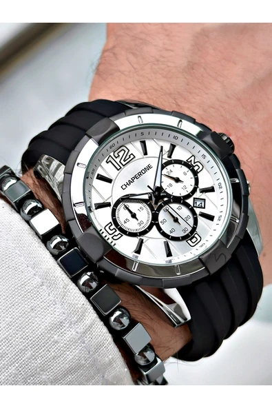 Chaperone Siyah Spor Silikon Fonksiyonlu Şık Dizayn Erkek Kol Saati + BİLEKLİK HEDİYELİ By Reward - Resim 3