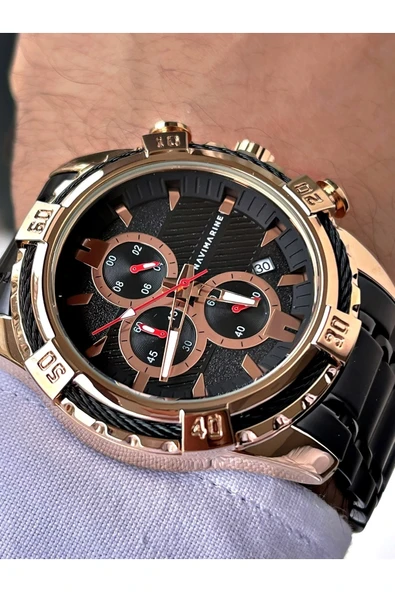 Navimarine Siyah Renk Çelik Kordon Erkek Kol Saati Bileklik Hediyeli ürün görseli 1