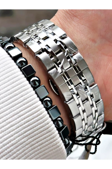 Reward Gümüş Renk Kare Mekanizma Otomatik Kurmalı Erkek Kol Saati + BİLEKLİK - Resim 6