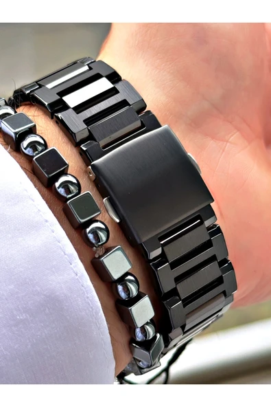 Ferrucci Siyah Renk Çelik Kordon Spor Model  Erkek Kol Saati + BİLEKLİK - Resim 5