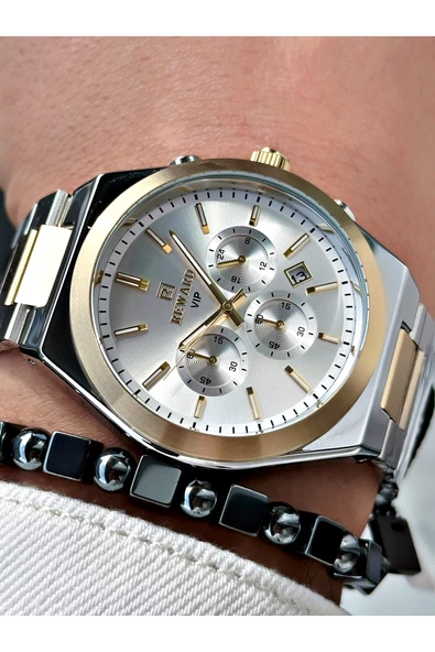 Reward Altın Gümüş Renk Fonksiyonlar Aktif Çelik Kordon Erkek Kol Saati + BİLEKLİK - Resim 3