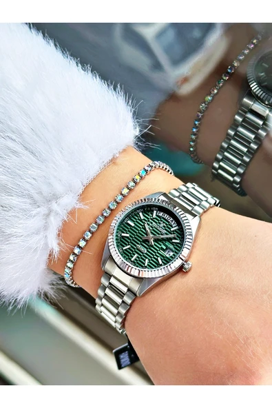 Raymond Gümüş Renk Klasik Model Çelik Kasa Kordon Kadın Kol Saati + BİLEKLİK - Resim 2