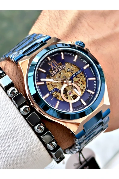 Reward Lacivert Renk Çelik Kasa kordon  Mekanizma Lüx Erkek Kol Saati + BİLEKLİK - Resim 4