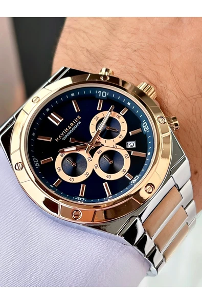 Navimarine Rosegold - Gümüş Renk Fonksiyonlu Çelik Kordon Erkek Kol Saati Bileklik Hediyeli ürün görseli 1