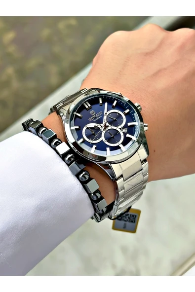 Reward Gümüş Renk Siyah Kadran Renk Klasik Çelik Kordon 2 Yıl Garantili Erkek Kol Saati + BİLEKLİK - Resim 2