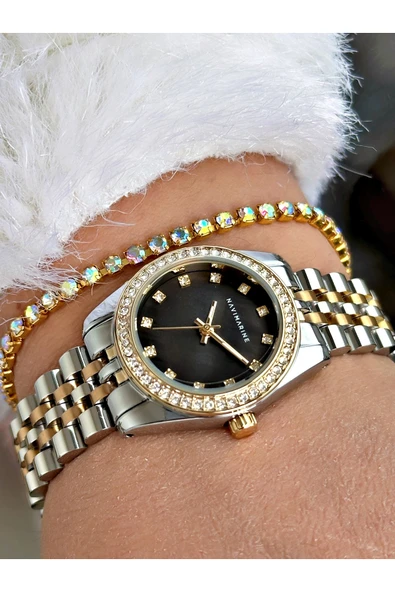 Navimarine Altın Renk Çelik Kordon Kadın Kol Saati + Bileklik - Resim 2