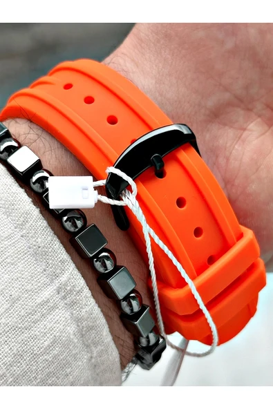Chaperone Turuncu Spor Silikon Fonksiyonlu Şık Dizayn Erkek Kol Saati + BİLEKLİK HEDİYELİ By Reward - Resim 6
