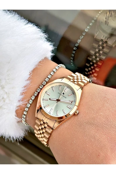 Navimarine Altın Renk Çelik Kordon Kadın Kol Saati + Bileklik Hediyeli - Resim 3