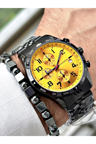 Chaperone Siyah Renk Rakamlı Model Takvimli  Fonksiyonlu Erkek Kol Saati  + BİLEKLİK HEDİYELİ By Reward - Resim 3