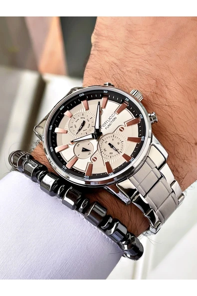 Ferrucci Gümüş Renk Erkek Çelik Kordon Kol Saati Bileklik Hediyeli - Resim 2