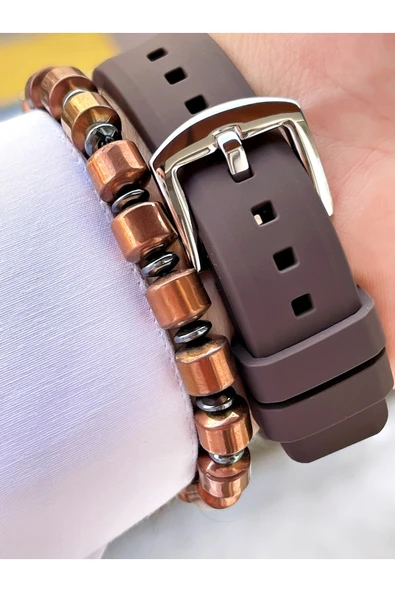 Ferrucci Kahverengi Silikon Kordon Fonksiyonlu 2 Yıl Garantili Erkek Kol Saati + Bileklik - Resim 4