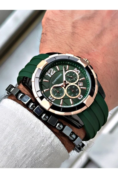 Chaperone Yeşil Spor Silikon Fonksiyonlu Şık Dizayn Erkek Kol Saati + BİLEKLİK HEDİYELİ By Reward - Resim 2