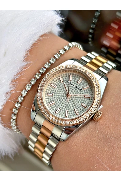 Navimarine Altın Renk Çelik Kordon Kadın Kol Saati + Bileklik Hediyeli ürün görseli 1