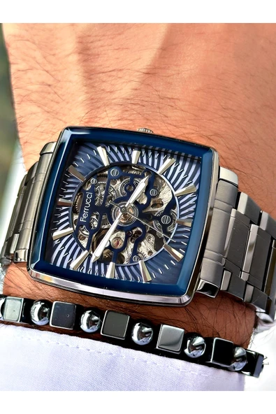 Ferrucci Füme Renk Otomatik Kare Business  Mekanizma Erkek Kol Saati + BİLEKLİK ürün görseli 1