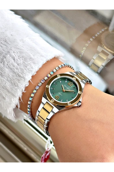 Ferrucci Altın Gümüş Renk Klasik Sade Model  Kadın Kol Saati + BİLEKLİK - Resim 2