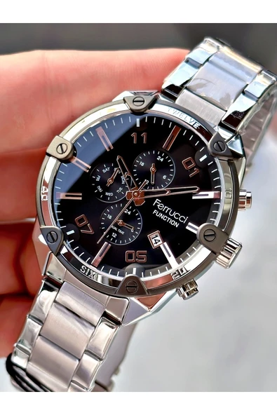 Ferrucci Gümüş Renk Renkli Cam Fonksiyonlar Aktif Çelik Kordon Erkek Kol Saati + BİLEKLİK HEDİYELİ ürün görseli 1