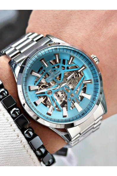 Reward Gümüş Renk İskelet Model Otomatik Çelik Kordon Erkek Kol Saati + BİLEKLİK - Resim 4