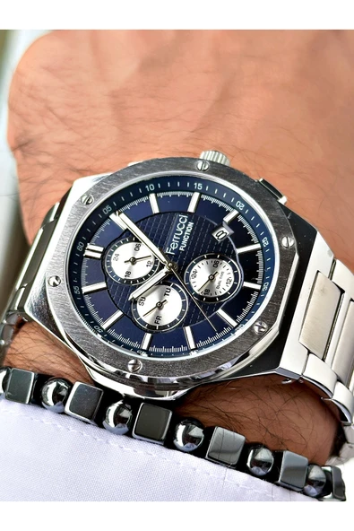 Ferrucci Gümüş Renk Çelik Kordon Fonksiyonlar Aktif Erkek Kol Saati + BİLEKLİK ürün görseli 1