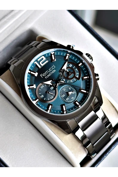 Ferrucci Siyah Renk Fonksiyonlar Aktif Çelik Kordon Erkek Kol Saati + BİLEKLİK ürün görseli 1