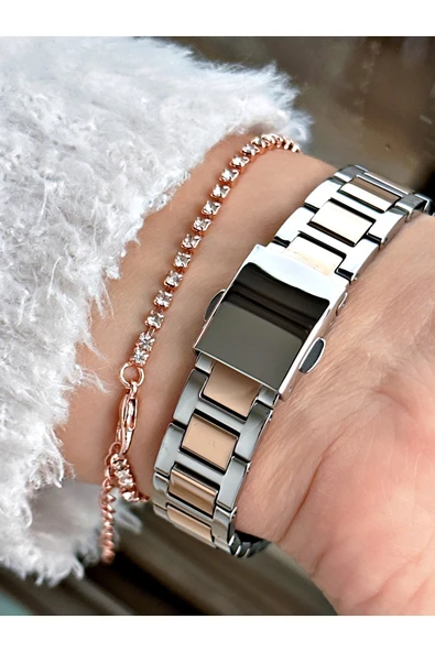 Ferrucci Rose Gold Renk Roma Rakamlı Model Çelik Kordon Kadın Kol Saati + BİLEKLİK HEDİYELİ - Resim 3