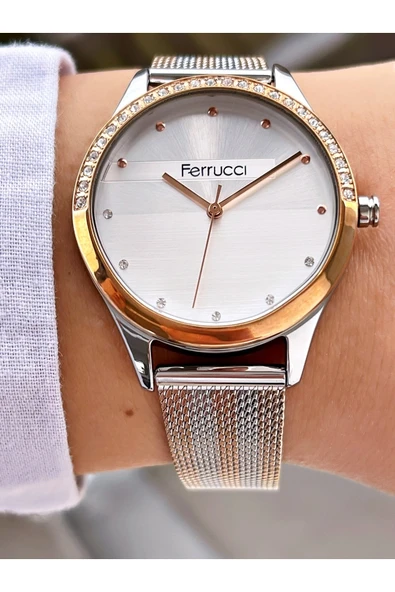 Ferrucci Rose Gold Gümüş Renk Taşlı Model Kadın Kol Saati - Resim 2