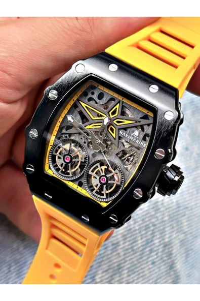 Navimarine Sarı Renk Kare Spor Silikon Otomatik Business Erkek Kol Saati + BİLEKLİK HEDİYELİ ürün görseli 1