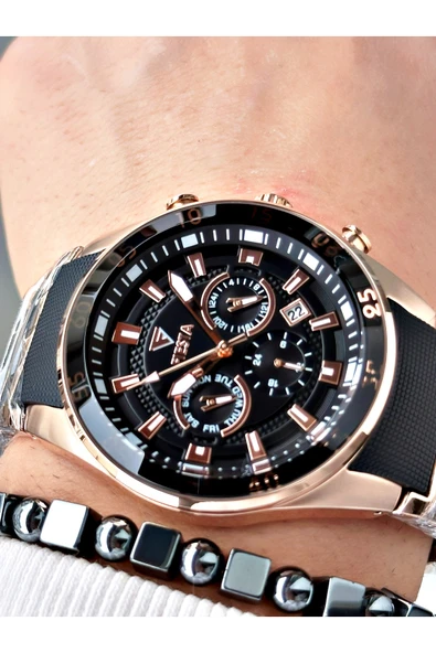 Fiesta Siyah Renk Silikon Metal Çelik Kasa Kordon Erkek Kol Saati + BİLEKLİK ürün görseli 1