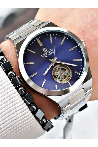 Reward Gümüş Renk Otomatik Kurmalı Çelik Kordon Erkek Kol Saati + BİLEKLİK - Resim 3