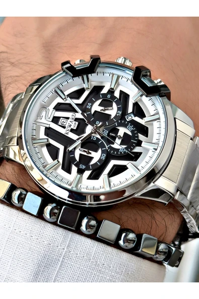 Reward Gümüş Renk Büyük Kasa Çelik Kordon  Erkek Kol Saati + BİLEKLİK - Resim 2