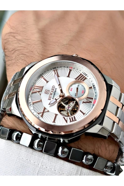Reward Rose Gümüş Renk Kasa Kordon Çelik  Mekanizma Erkek Kol Saati + BİLEKLİK ürün görseli 1