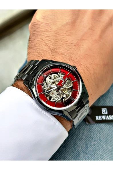 Reward Siyah Renk Otomatik Kurmalı Çelik Kordon Orijinal Erkek Kol Saati + BİLEKLİK HEDİYELİ - Resim 3